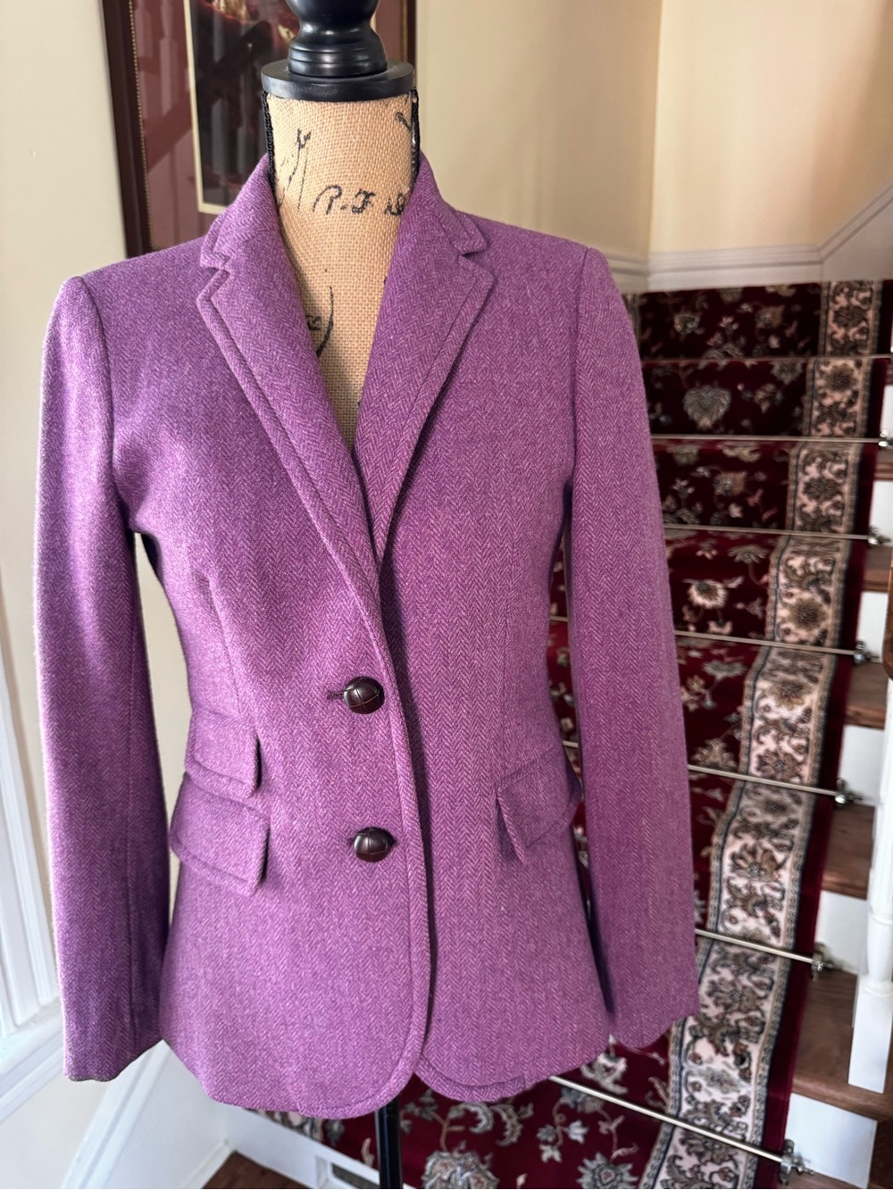 J.Crew 100% Wool Purple Women's Tailored Hacking Jacket
